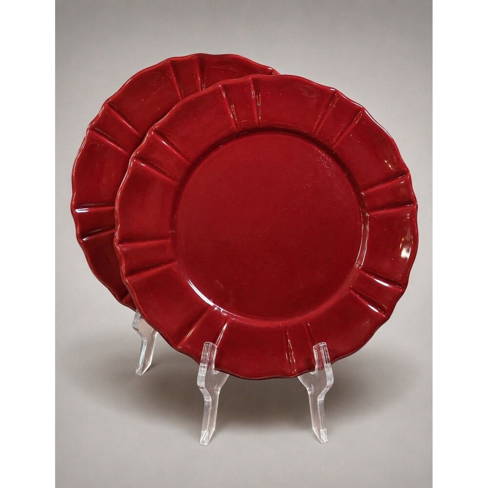 JCPenney Home Ashley Red Ruffle Edge Dinner Plates Set of 2 Stoneware 10.5”